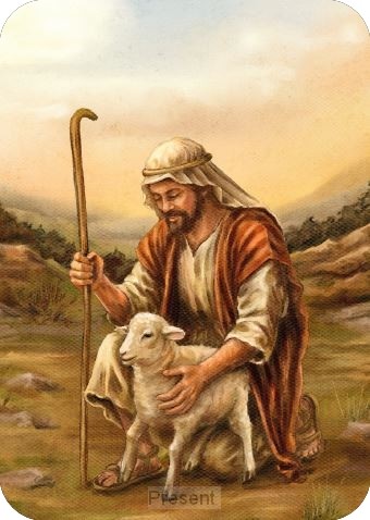 Kaartje A7 Herder met lammetje