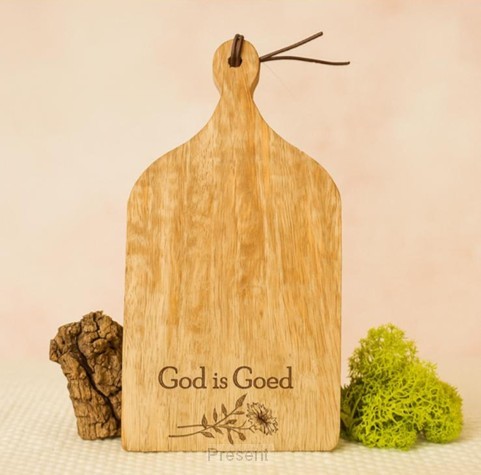 Houten snijbordje God is goed bloemen