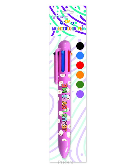 6 in 1 multicolor pen pink Jesus loves m