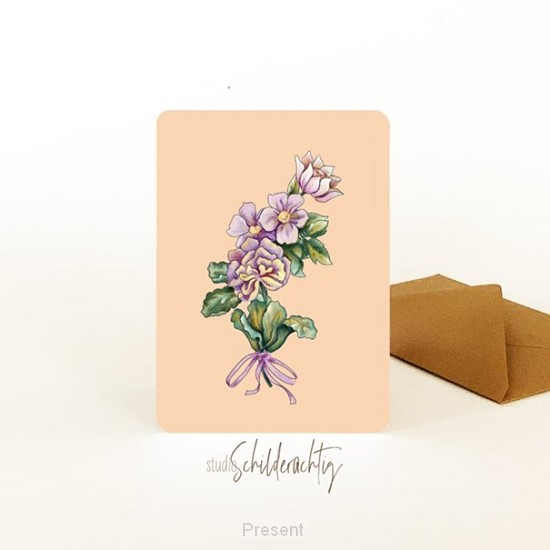 Enkele kaart: Lila bloem met strik
