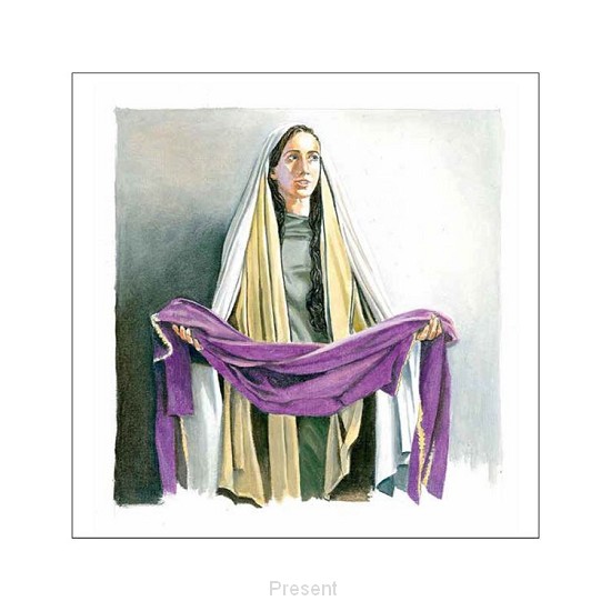 Dubbele wenskaart: Purperverkoopster