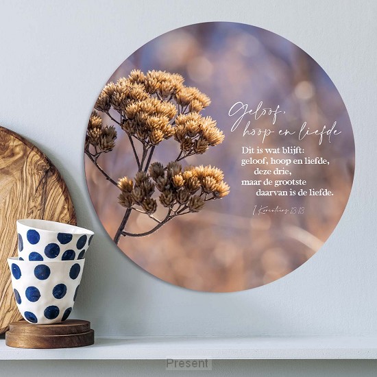 Muurcirkel Geloof Hoop Liefde bloem-30 c