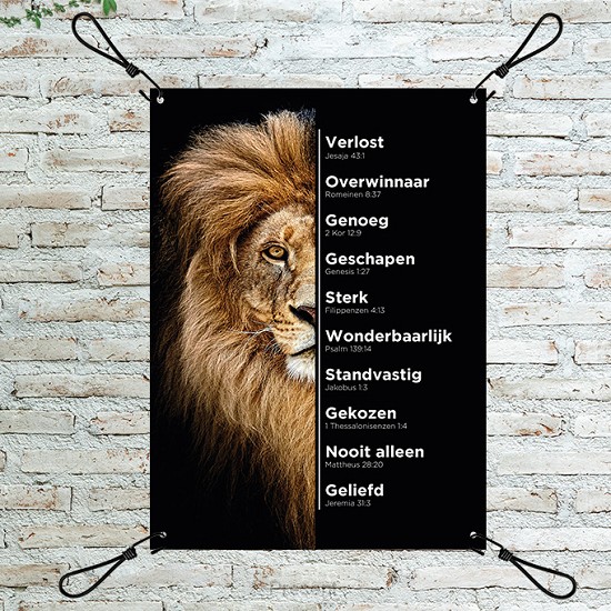 Tuinposter: Leeuw met tekst