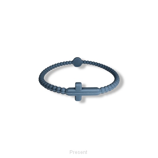 Siliconen armbandje met kruisje blauw