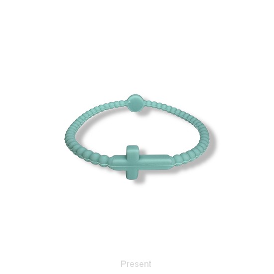 Siliconen armbandje met kruisje turquois