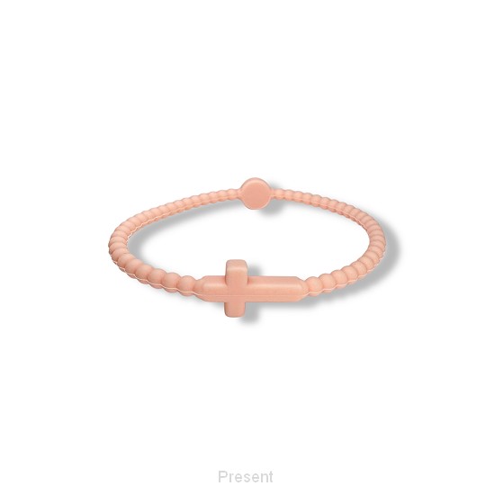 Siliconen armbandje met kruisje roze