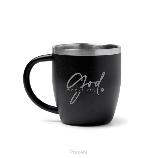 Mok zwart: God maakt vrij