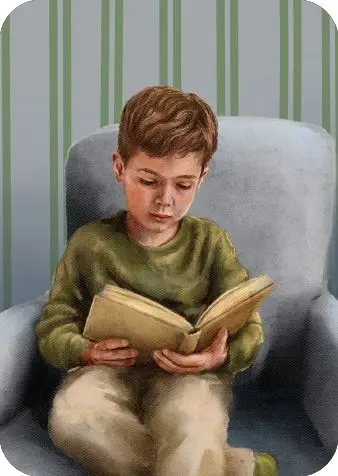 Kaartje A7 Lezend jongetje