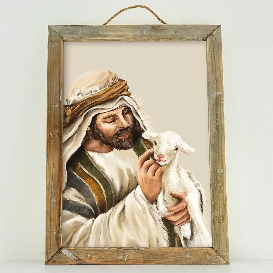 Schilderij: A4 Herder met schaapje