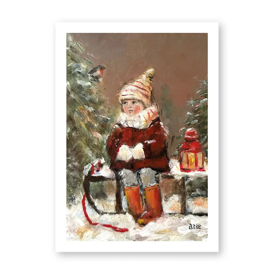 Enkele kaart: Blanco - Meisje op slee