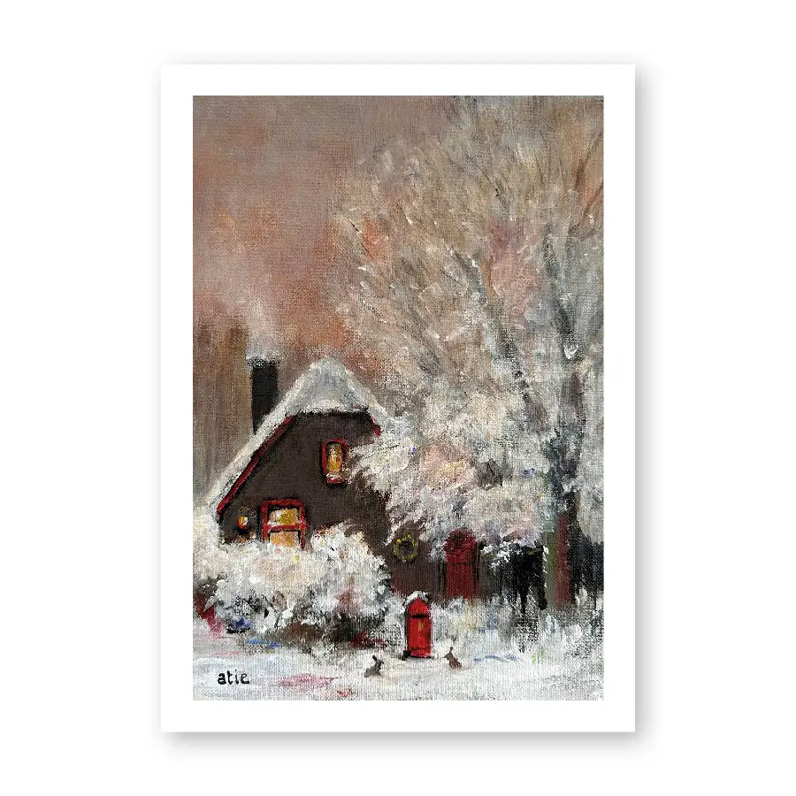 Enkele kaart: Blanco - Huis in de sneeuw