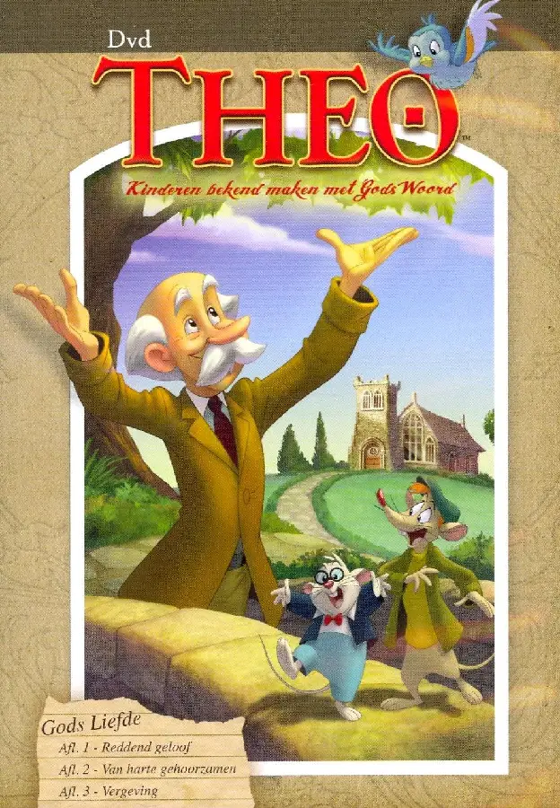 Kinderen bekend maken met Gods Woord. 

Zeer geschikt voor evangelisatie,
Vakantie-Bijbel werk,
kinderclub,
kindernevendienst,
zondagschool. 

Nederlands gesproken
en Nederlands ondertitelt.

Het verhaal van Theo. een leraar van Gods Woord. Theo woont aan de rand van een mooi Engels dorpje. samen met zijn twee muizenvrienden. Belfry en Luther. een vrolijke blauwe lijster en nog een aantal kleurrijke figuren. 

Naar hem is deze nieuwe tekenfilmserie van Whitestone Media genoemd. In elke aflevering onderzoekt Theo een belangrijk Bijbels onderwerp. zoals geloven. gehoorzaamheid en vergeving. De prachtige animaties brengen Bijbelverhalen en praktijkvoorbeelden tot leven en stimuleren zo de kinderen om meer over het christelijk geloof te leren. 

In een tijd waarin kinderen overspoeld worden met alle media-informatie en het niet altijd eenvoudig is hen vertrouwd te maken met de hoofdzaken van het christelijk geloof. is Theo een prachtig hulpmiddel om kinderen te onderwijzen in Gods Woord. Bij elke aflevering hoort een 'handleiding' die ouders en onderwijzers handvatten geeft om het thema met elkaar te bespreken. 

1: Reddend geloof - 9 min.
2: Van harte gehoorzamen - 9 min.
3: Vergeving - 10 min.