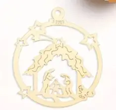 Wood ornament round (DIY) Nativity 8x9cm
