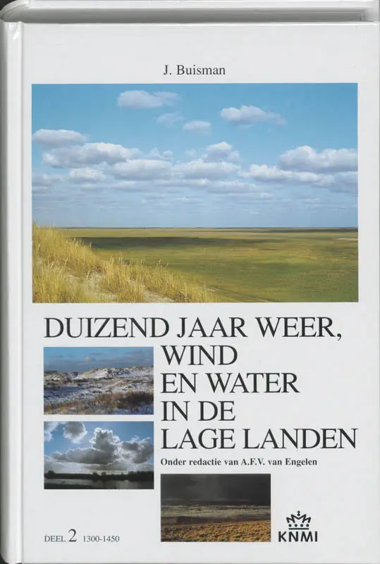 In 'Duizend jaar weer, wind, en water in de Lage Landen' geeft Jan Buisman een indrukwekkend en zeer gedetailleerd overzicht van het weer in de noordelijke en zuidelijke Nederlanden door de eeuwen heen.

Deel 2 behandelt de jaren 1300-1450. Het betreft dus allereerst de 14de eeuw, die we nog tot het middeleeuwse klimaatoptimum (warme periode) kunnen rekenen, al worden de omstandigheden geleidelijk aan wat minder gunstig.

Omstreeks 1430 begint de Kleine IJstijd. Het is een boeiende tijd, met onderwerpen als de Zwarte Dood, Jeanne d'Arc en Jacoba van Beieren, hongersnoden en stormvloeden, waaronder de beruchte St. Elizabethsvloed van 1421, waarbij 100.000 doden gevallen zouden zijn; Buisman houdt het na gedegen onderzoek op 2.000!

Jan Buisman werkt sinds jaren met grote vasthoudendheid aan zijn grote reeks over de geschiedenis van het weer. De hele serie gaat waarschijnlijk uit tien delen bestaan van elk tussen de 750 en 1000 bladzijden. Over het jaar van verschijnen van deze delen, waaraan naast Buisman ook andere auteurs meewerken, valt nog weinig met zekerheid te zeggen.

Het is een boeiende tijd, met onderwerpen als de Zwarte Dood, Jeanne d'Arc en Jacoba van Beieren, hongersnoden en stormvloeden, waaronder de beruchte St. Elizabethsvloed van 1421.